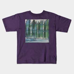 Liminal Space II in Yale Blue and Dark Green Abstraction Kids T-Shirt